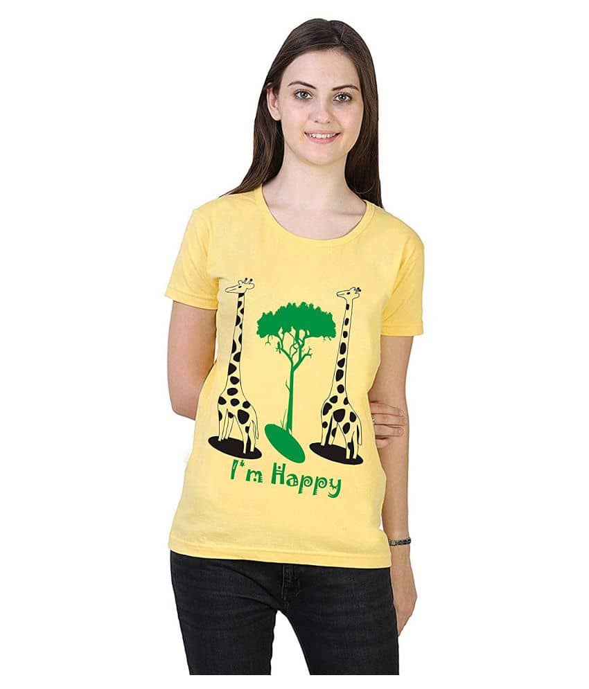 MIST N FOGG Women Cotton Regular Fit Round Neck T-Shirt ( Yellow )