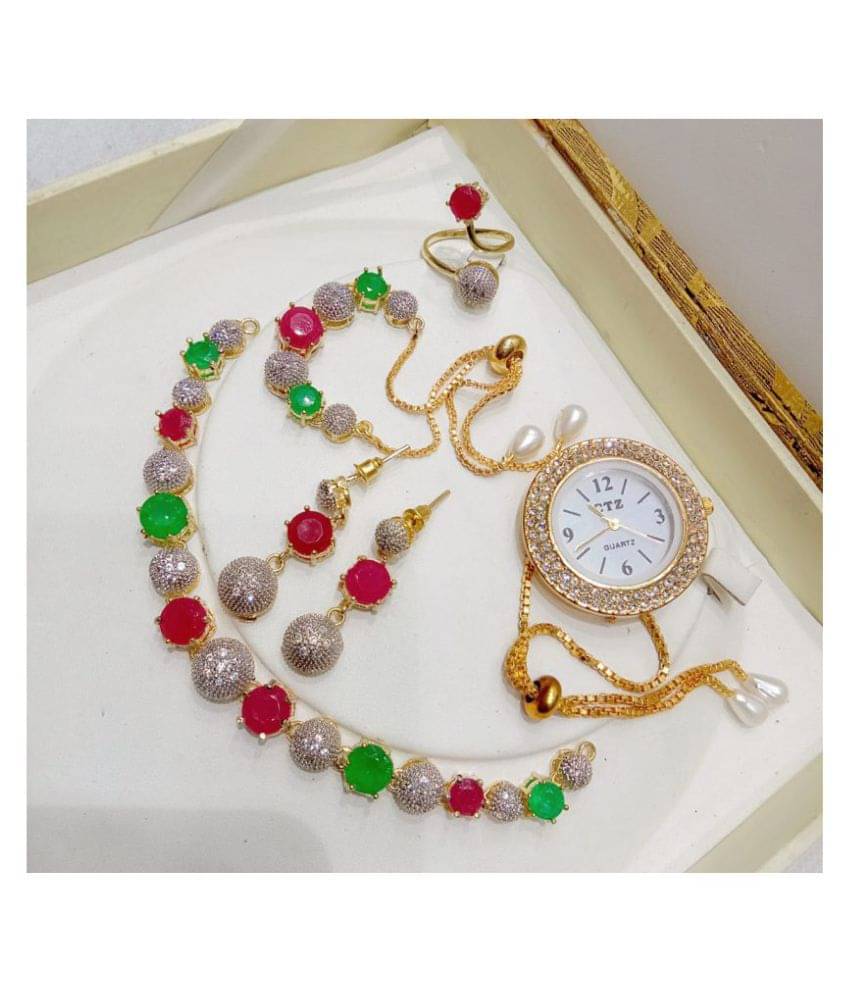 Navya Collections Alloy Multi Color Choker Contemporary/Fashion Gold Plated Necklace set Combo Navya Collections Alloy Multi Color Choker Contemporary/Fashion Gold Plated Necklace set Combo