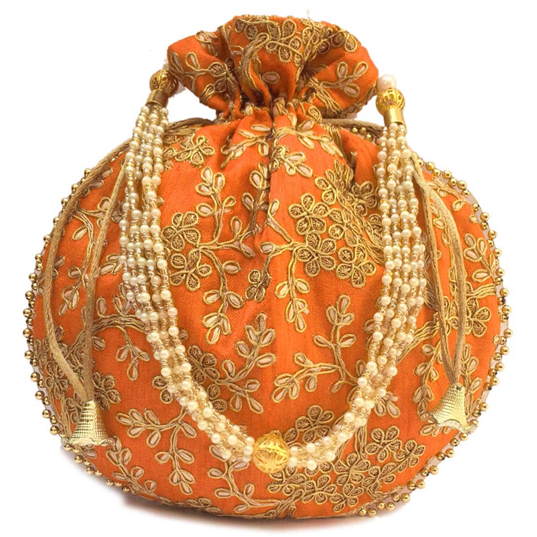 Bulbul Orange Silk Potli - Handbags | Buy online on ZillyBuy