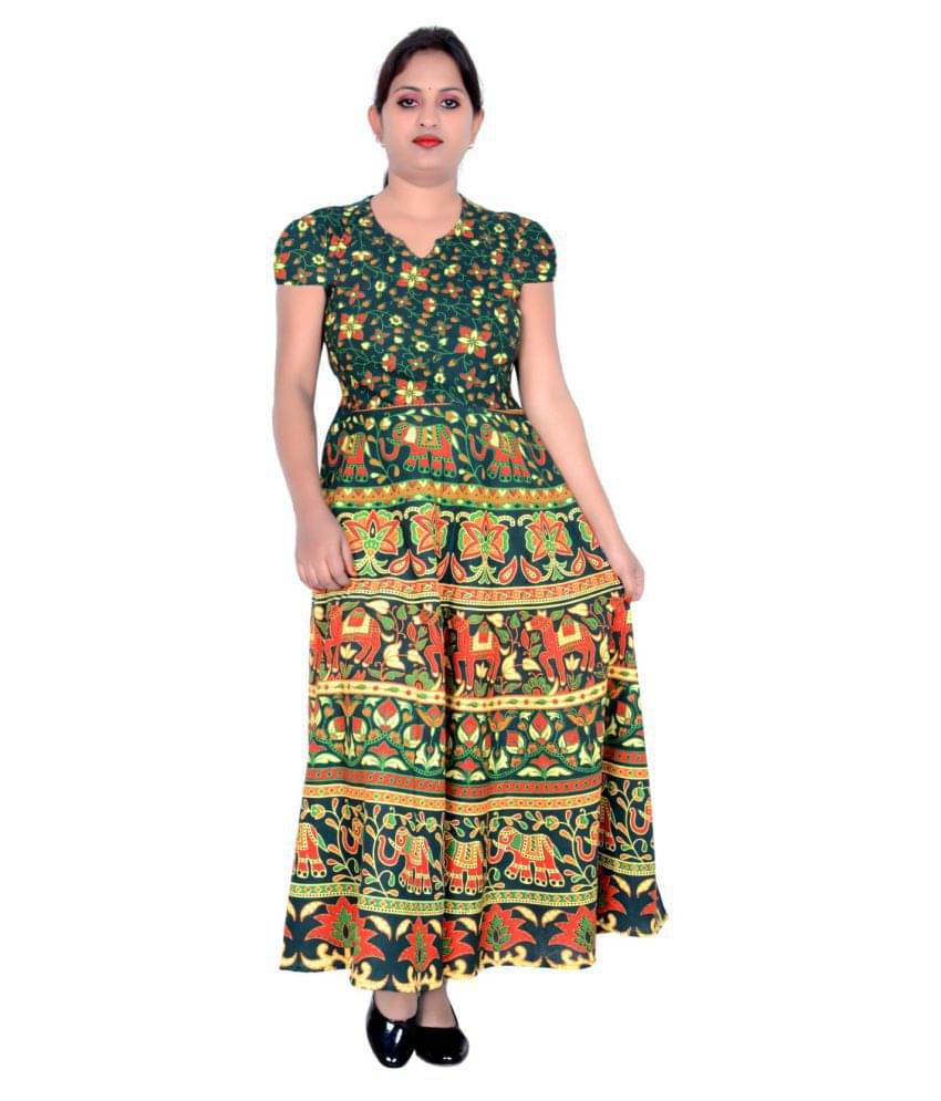 Sttoffa - Green Cotton Women's Flared Kurti ( Pack of 1 )     			Sttoffa - Green Cotton Women's Flared Kurti ( Pack of 1 )