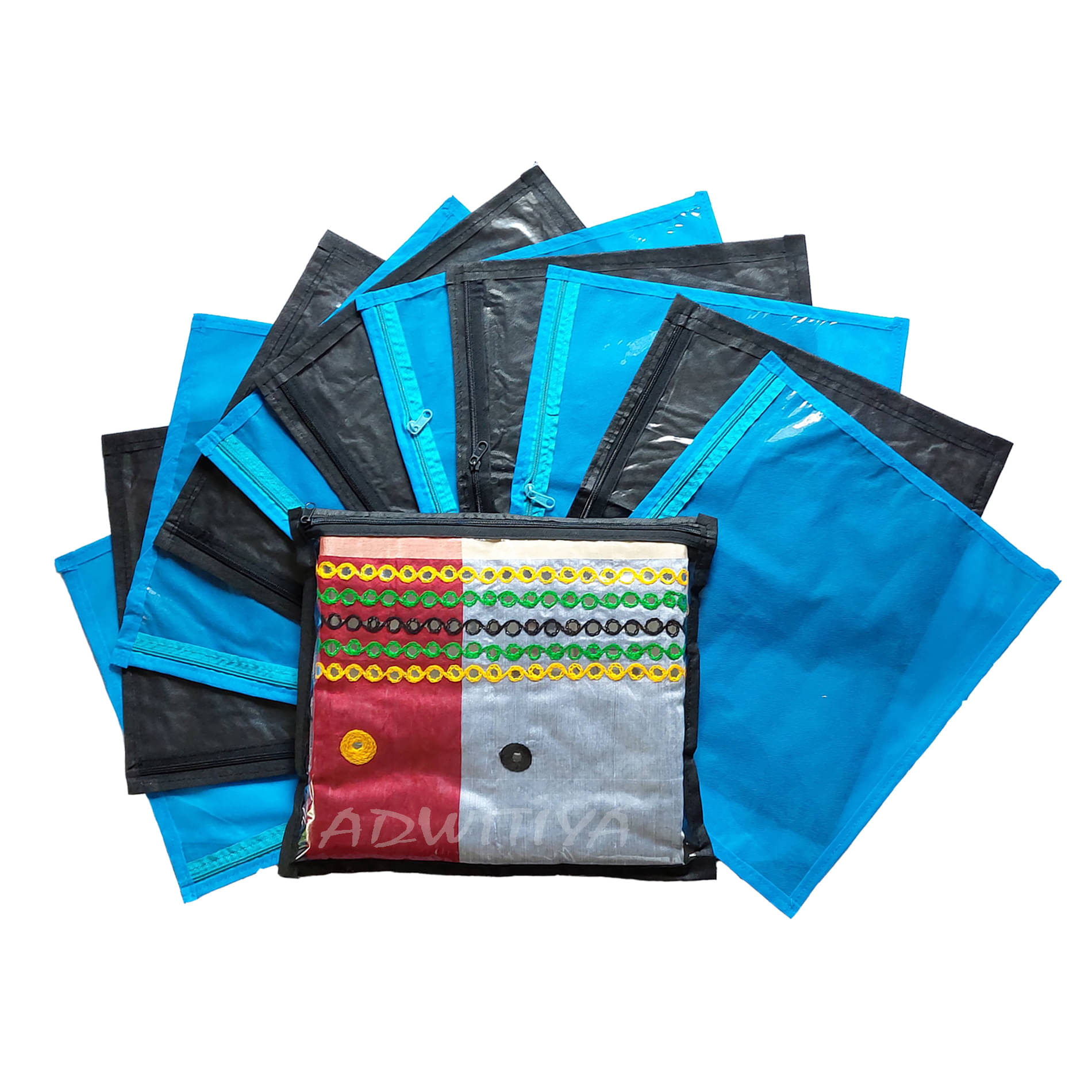     			ADWITIYA - 12 Pcs Set of Designer Single Saree Salwar Suit Shirt Jeans Bedsheet Garment Cloth Cover Case (Black & Blue)
