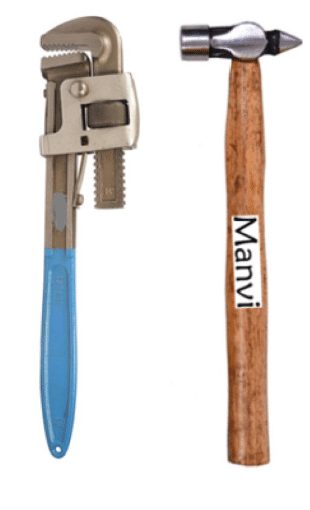     			Manvi-Hand Tool Kit Set Pipe Wrench Heavy Duty 14" & Hammer 200 Gram
