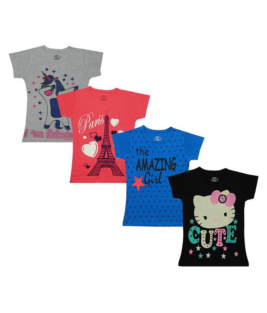 MIST N FOGG Pack of 4 Girls 100% Cotton T-Shirts ( Multi )
