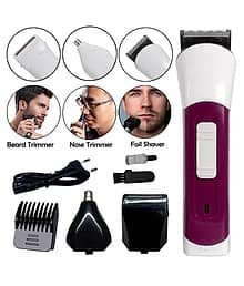 P 3in1 Men's Chargeable Cordless Waterproof Nose Ear Bread Mustache Trimmer Hair Clipper Low Noise Foil Shaver ( Multicolour )