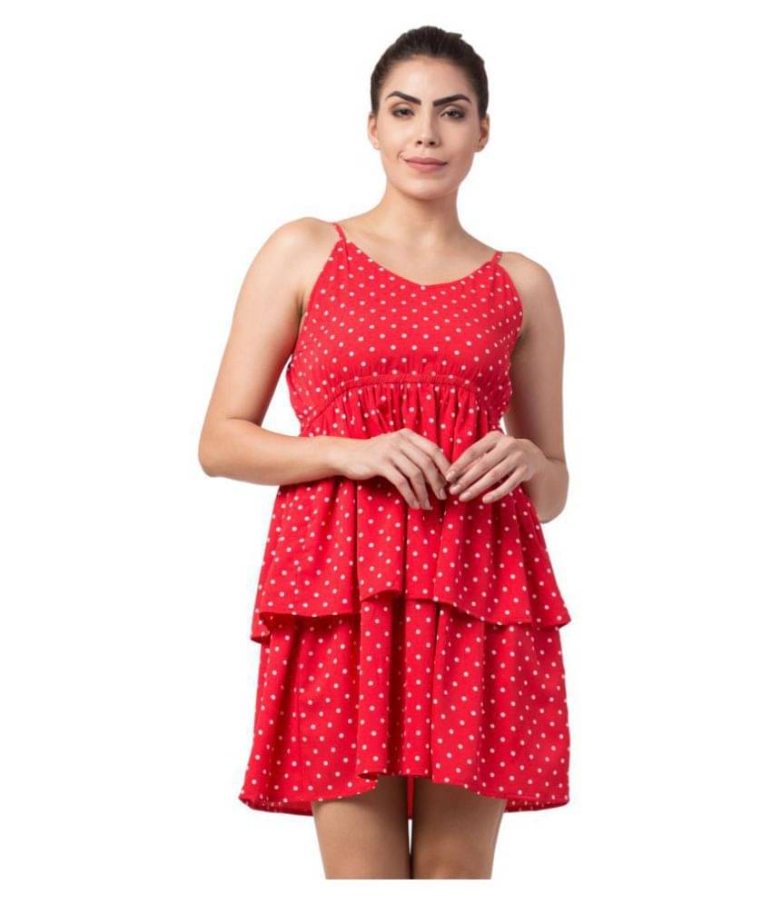 POPWINGS Women Polyester Fit & Flare Dress ( Red ) POPWINGS Women Polyester Fit & Flare Dress ( Red )