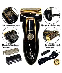 Men's 2in1 2D Rechargeable Waterproof 2 Heads Dual Floating Blade Beard Mustache Foil Shaver ( Multicolour )