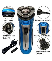 Men's 2in1 3D Rechargeable Waterproof 3 Heads Three Floating Blade Beard Mustache Rotary Shaver ( Multicolour )
