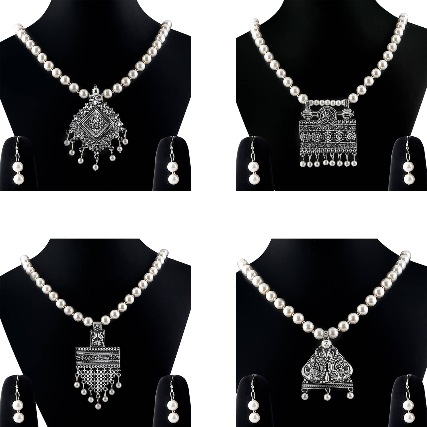 SILVER SHINE Silver Plated Traditional Designer Pearl Set Combo For Women - Jewellery Sets | Buy online on ZillyBuy