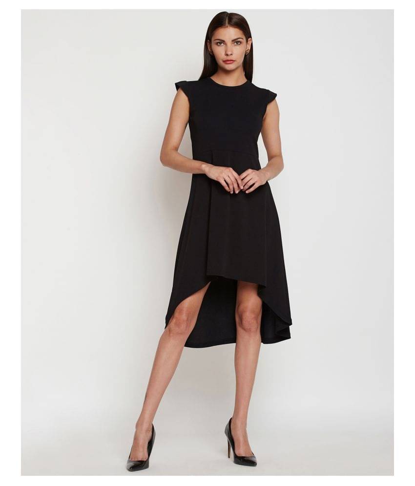 Addyvero Women Cotton Blend A-line Dress ( Black ) Addyvero Women Cotton Blend A-line Dress ( Black )