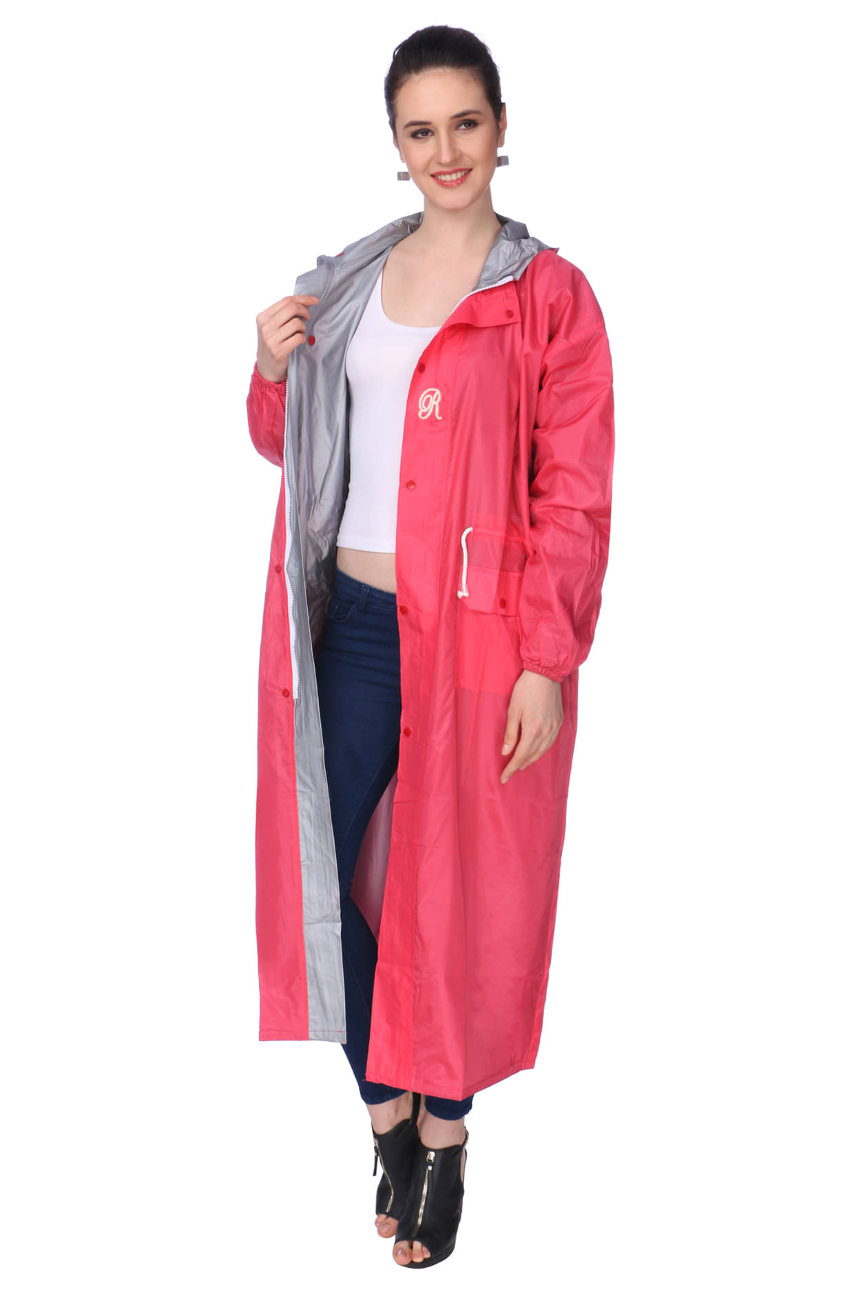 Goodluck Polyester Long Raincoat - Peach Goodluck Polyester Long Raincoat - Peach