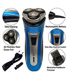 P Men's 2in1 3D Chargeable Waterproof 3 Heads Triple Rotary Blade Beard Mustache Rotary Shaver ( Assorted )