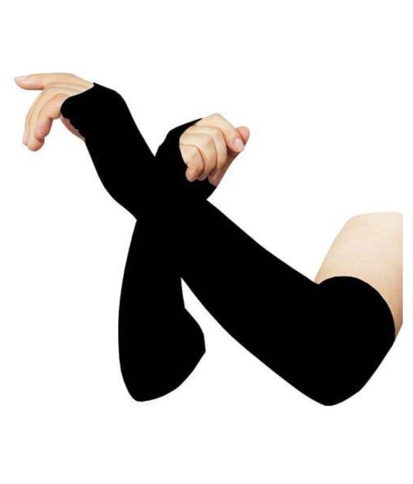     			RNY Quick Drying Men and Women's Polyester HI Cool UV-Protection Thumb Hole Arm Sleeves Hand Socks (Black, Free Size)- 2 Pair.