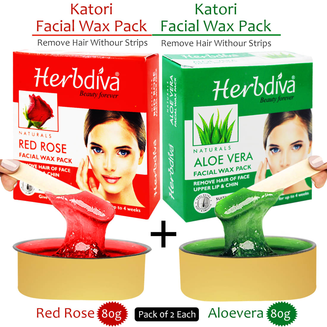     			Herbdiva Katori Facial Wax Red Rose & Aloe Vera Hot Wax 80 g Pack of 4