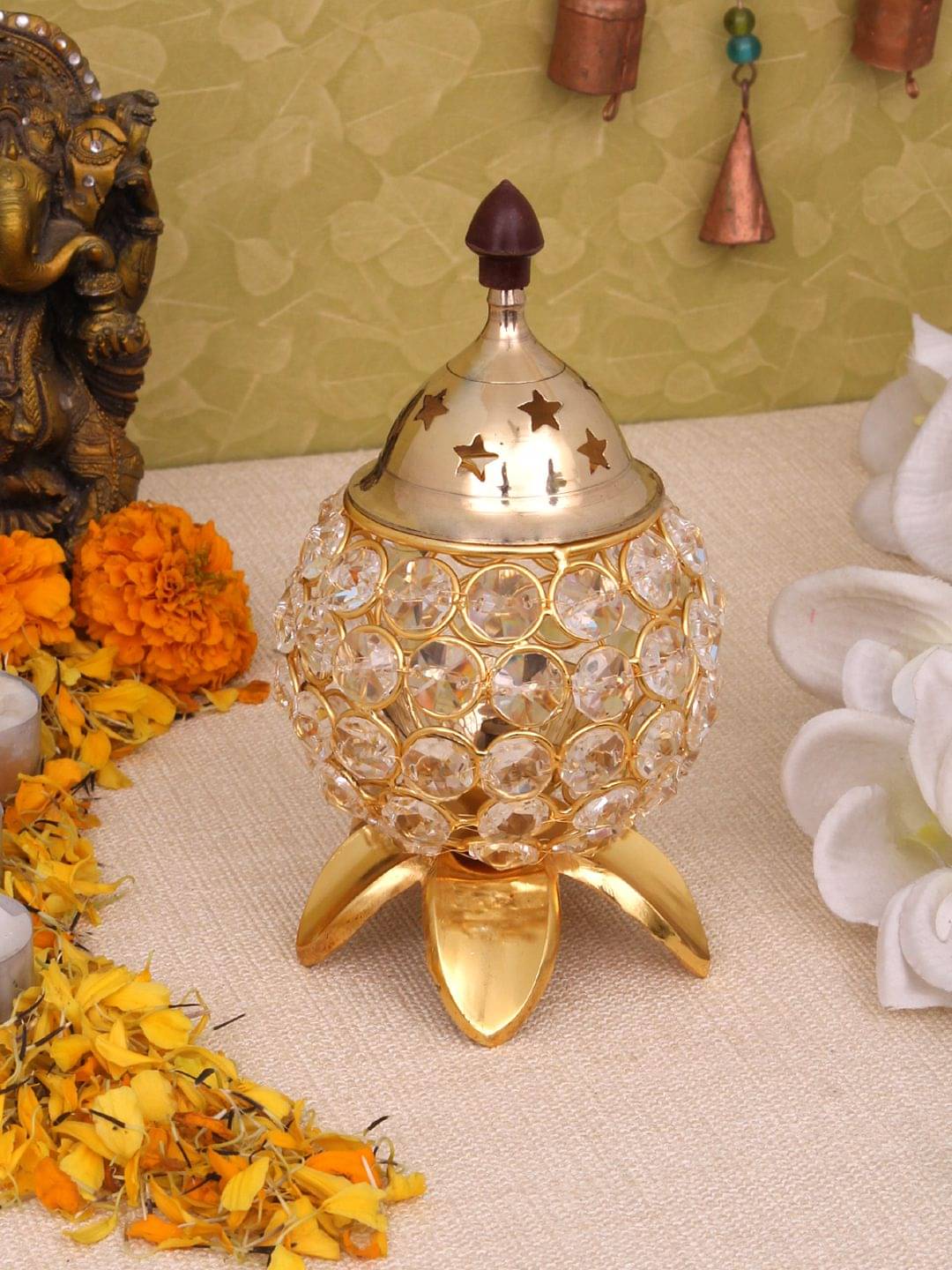 Home Sparkle Gold Table Top and Hanging Crystal Tea Light Holder - Pack of 1 Home Sparkle Gold Table Top and Hanging Crystal Tea Light Holder - Pack of 1