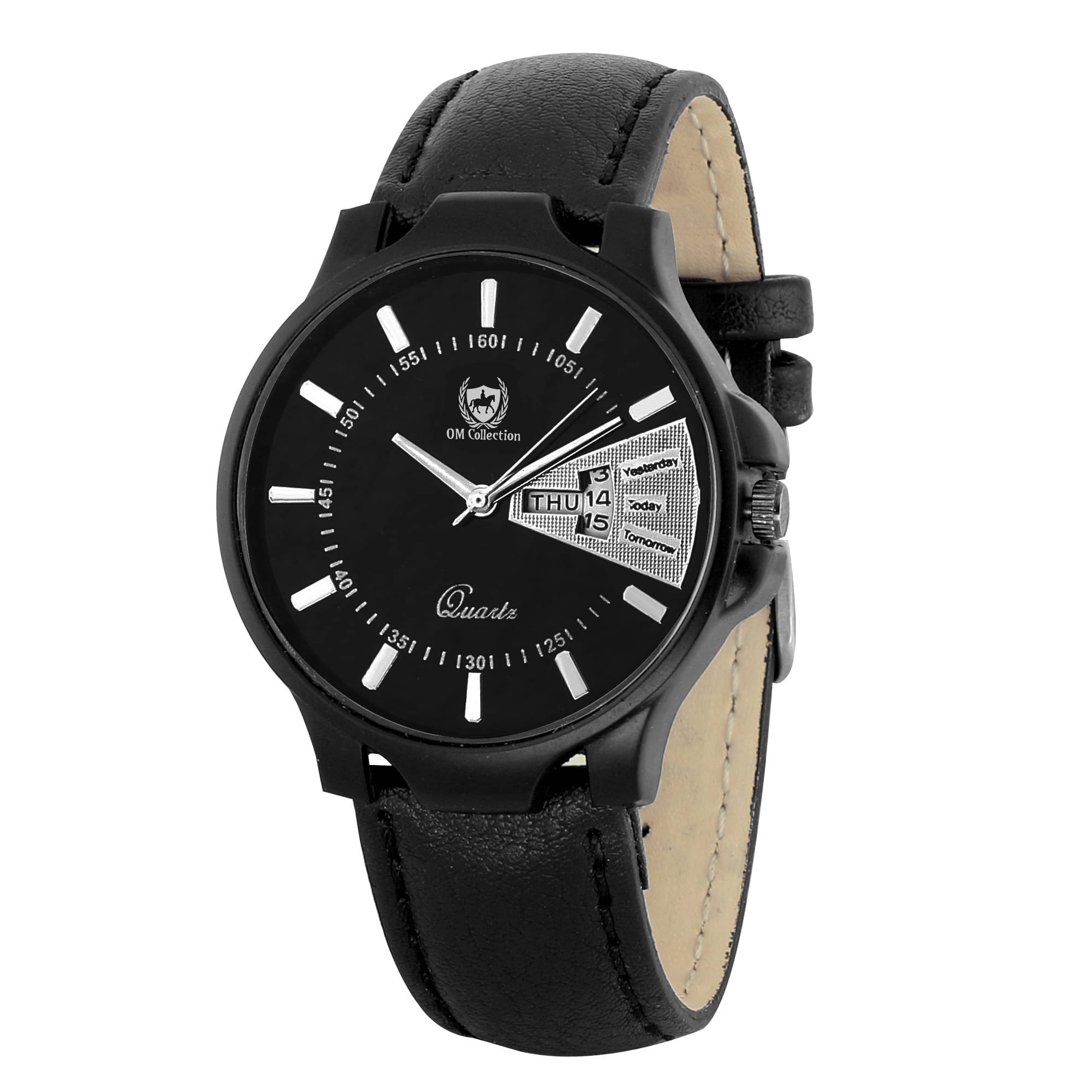     			Om Collection - Black Leather Analog Men's Watch