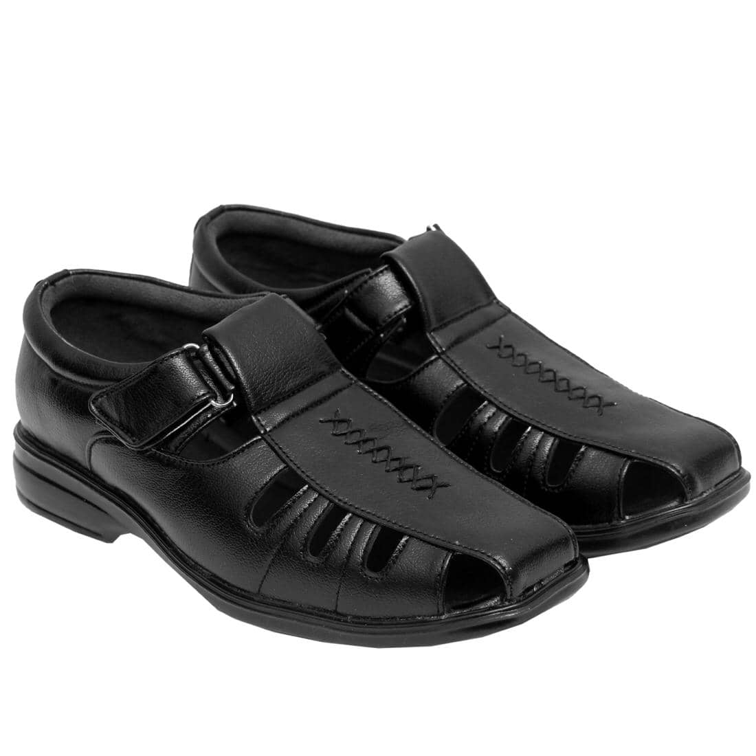 RODOX Black Synthetic Leather Sandals