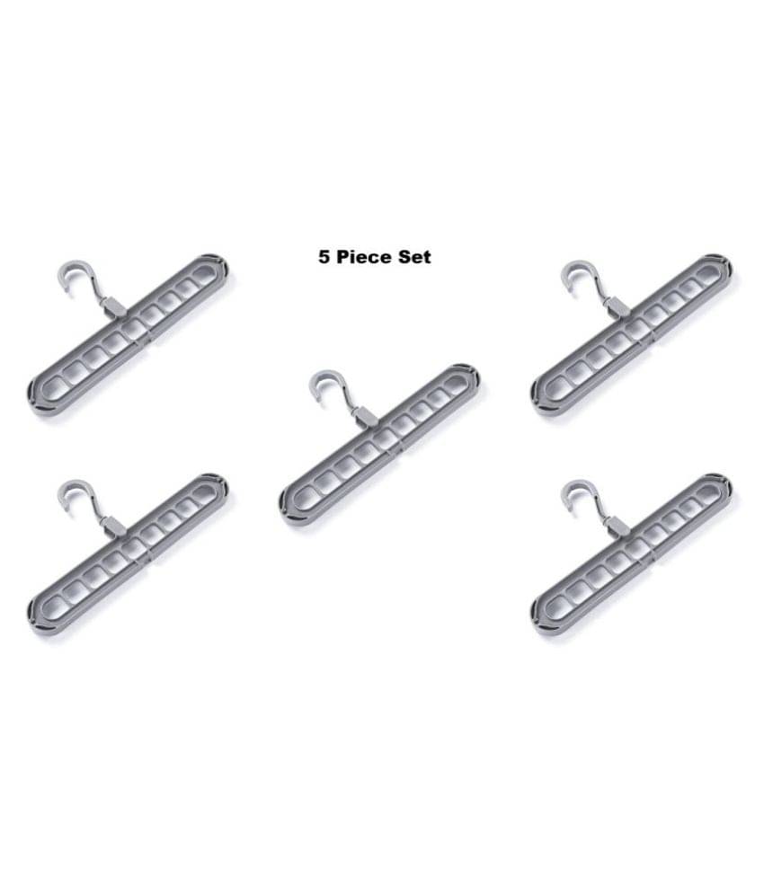     			eBizMour™ 9 Holes design Wardrobe Space Saver Closet Organiser Smart Hanger, Anti-Skid Plastic 360 Degree Swivel Hook Set of 5