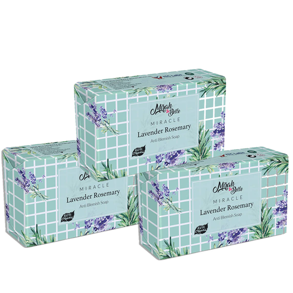 Mirah Belle - Organic Lavender Rosemary Anti - Blemish Soap 125gm (Pack of 3), Blackheads,Dark Spots & Scars- Handmade Soap 375gm