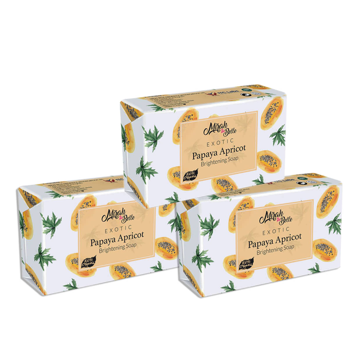 Mirah Belle - Organic Papaya Apricot Brightening Soap 125gm (Pack of 3) - For Tanned & Fatigued Skin- Handmade Soap 375gm