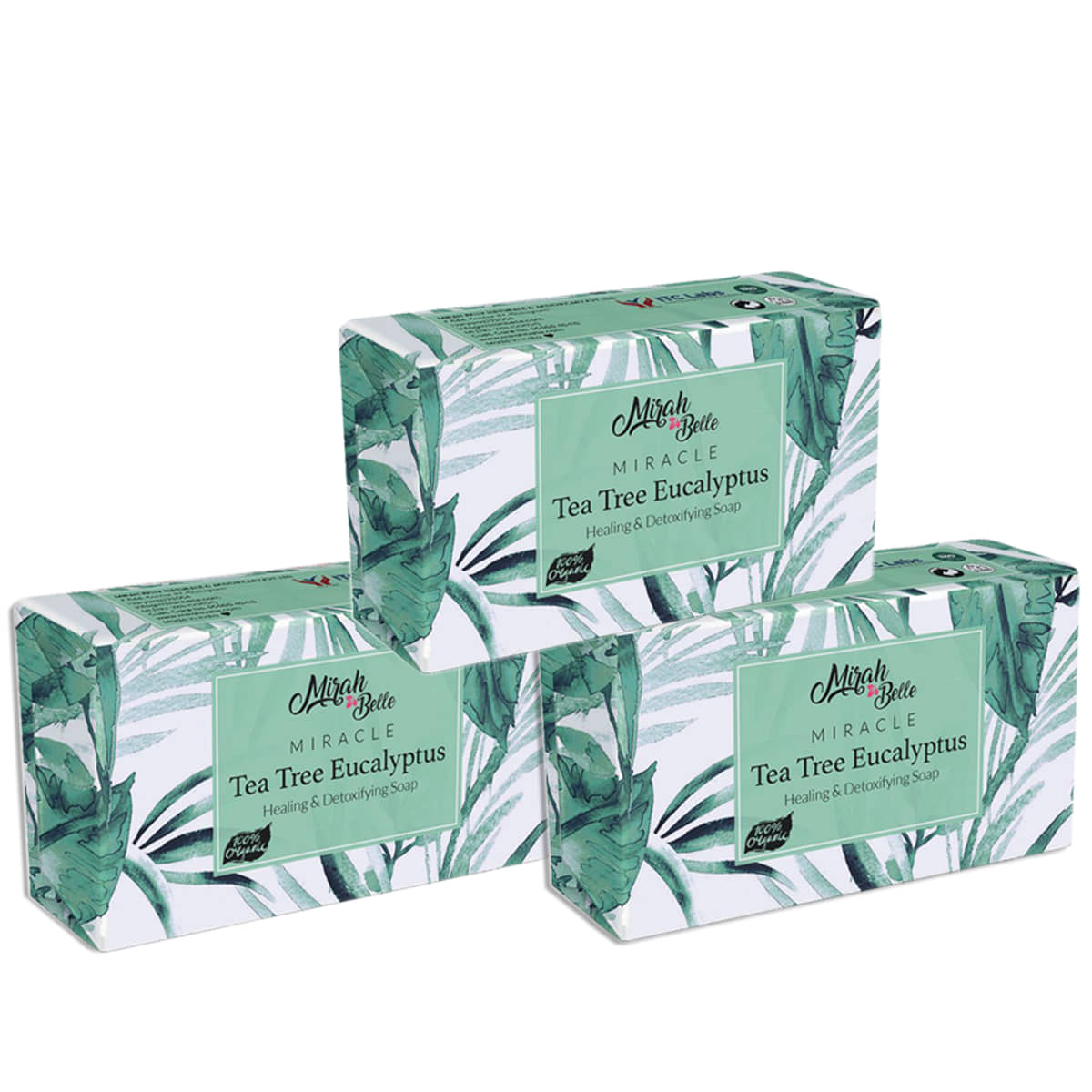 Mirah Belle - Organic Tea Tree - Eucalyptus Healing Soap 125gm (Pack of 3) - For Inflamed, Acne Prone and Infected Skin 375gm