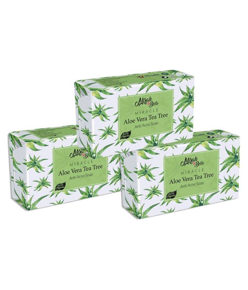 Mirah Belle - Organic Aloe Vera - Tea Tree Anti Acne Soap 125gm (Pack of 3) -For Acne & Infection Prone, Handmade Soap 375gm Mirah Belle - Organic Aloe Vera - Tea Tree Anti Acne Soap 125gm (Pack of 3) -For Acne & Infection Prone, Handmade Soap 375gm