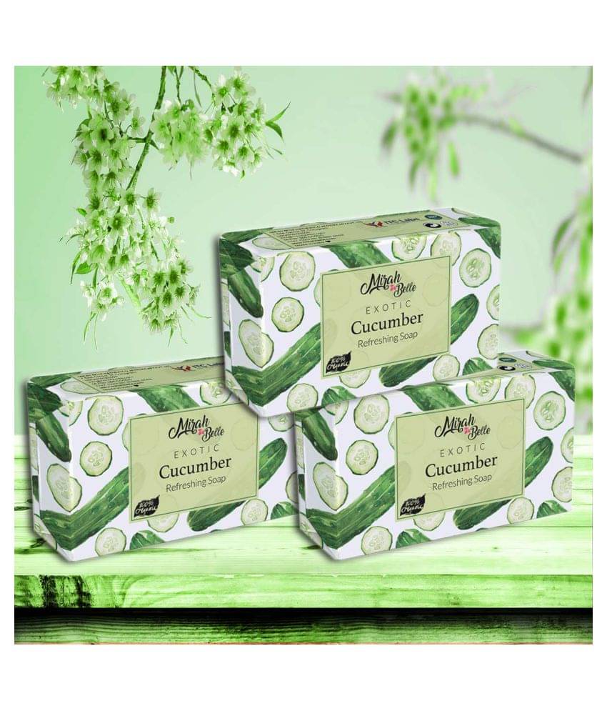 Mirah Belle - Organic Cucumber Refreshing Soap 125gm (Pack of 3) - For Dull & Distressed Skin - Helps Cool and Rejuvenate- Handmade Soap 375gm Mirah Belle - Organic Cucumber Refreshing Soap 125gm (Pack of 3) - For Dull & Distressed Skin - Helps Cool and Rejuvenate- Handmade Soap 375gm