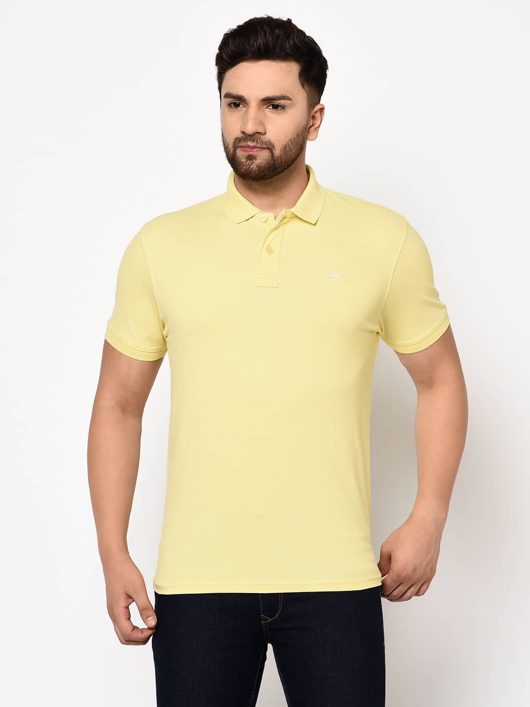 98 Degree North Pack of 1 Cotton Blend Slim Fit Solid Half Sleeves Men's Polo T Shirt ( Yellow )