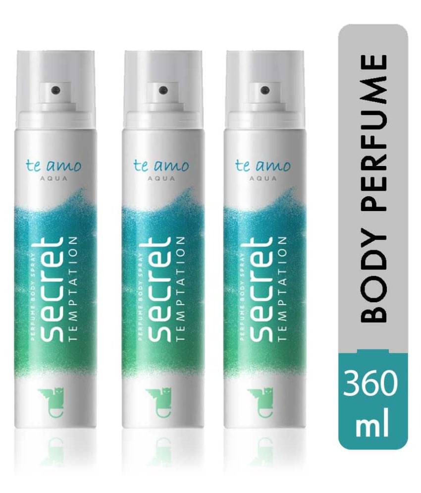     			secret temptation Te Amo Aqua Perfume Body Spray Pack of 3 Combo (120ML each) Perfume Body Spray - For Women (360 ml, Pack of 3)
