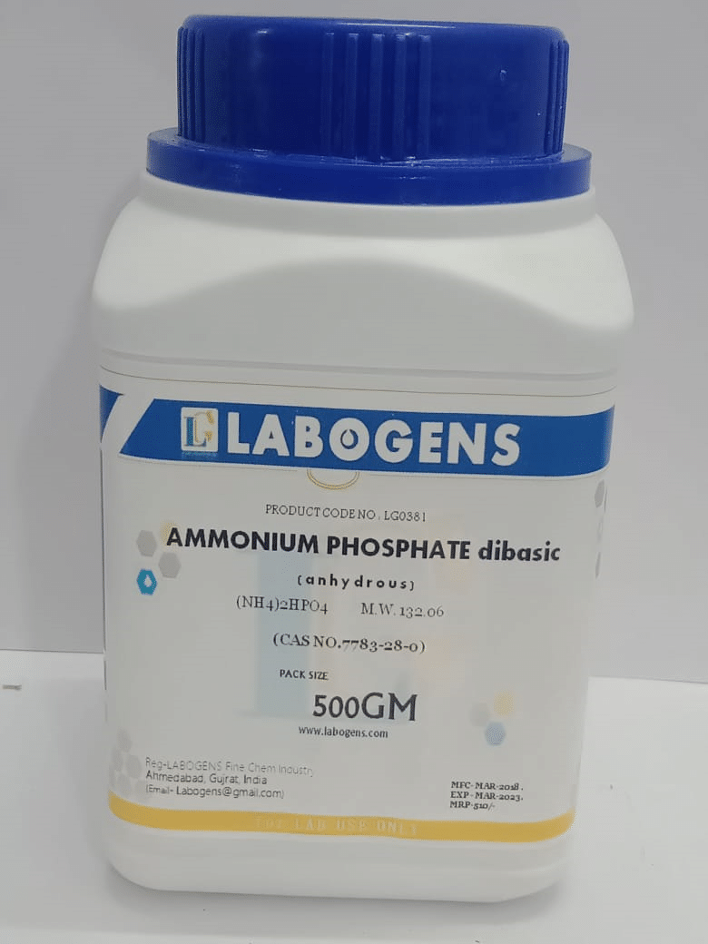     			AMMONIUM PHOSPHATE dibasic (anhydrous) (CAS NO.7783-28-0) 500 GM