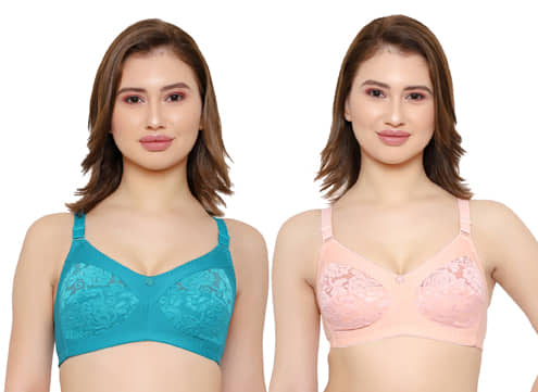 KYODO Pack of 2 Poly Cotton Non Padded Women's Everyday Bra ( Multi Color )