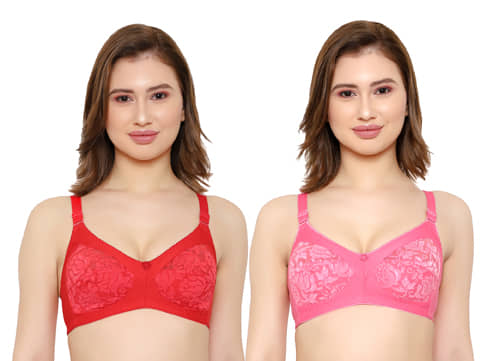 KYODO Pack of 2 Poly Cotton Non Padded Women's Everyday Bra ( Multi Color )