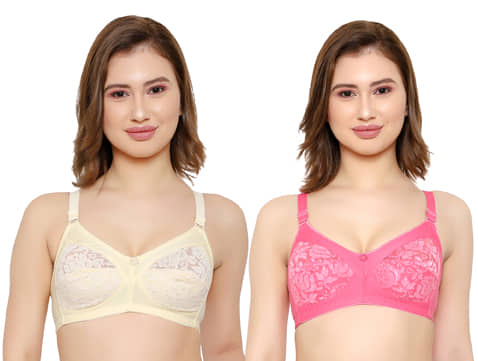 KYODO Pack of 2 Poly Cotton Non Padded Women's Everyday Bra ( Multi Color )