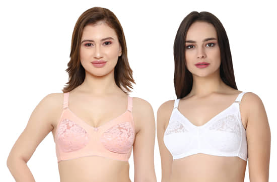 KYODO Pack of 2 Poly Cotton Non Padded Women's Everyday Bra ( Multi Color )