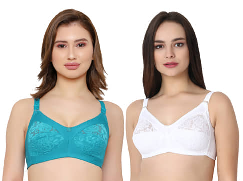 KYODO Pack of 2 Poly Cotton Non Padded Women's Everyday Bra ( Multi Color )
