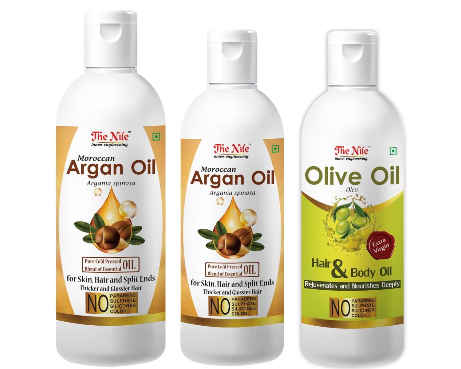 The Nile Argan Oil 150 ML + 100 Ml (250 ML) + Olive Oil 100 ML 350 mL Pack of 3 The Nile Argan Oil 150 ML + 100 Ml (250 ML) + Olive Oil 100 ML 350 mL Pack of 3