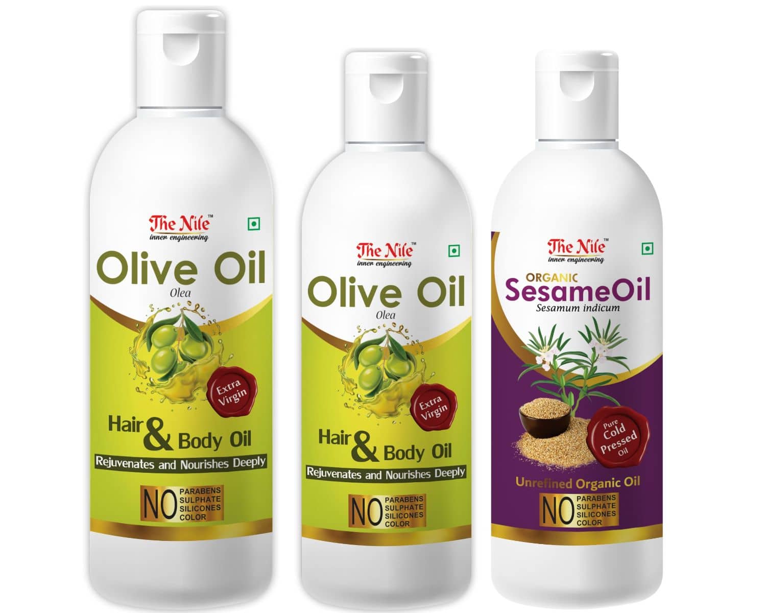 The Nile Olive Oil 150 ML + 100 ML(250Ml) + Sesame Oil 100 ML 350 mL Pack of 3