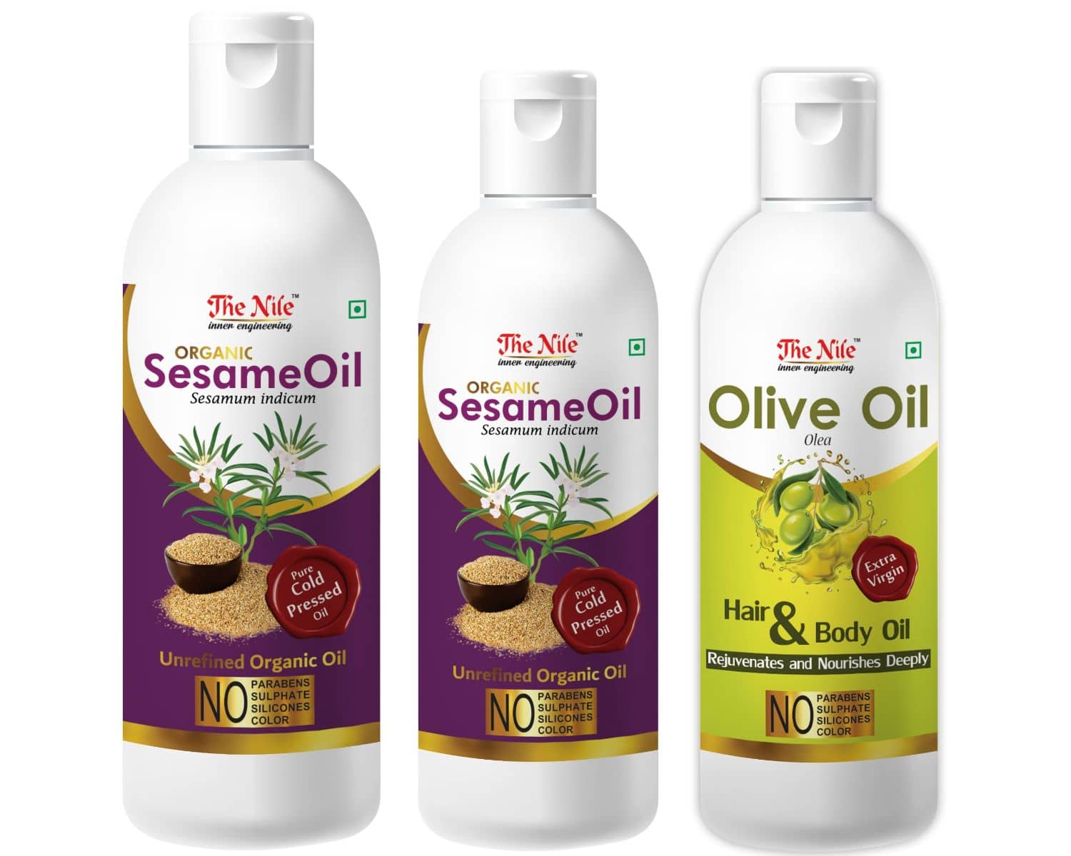 The Nile Sesame Oil 150 Ml + 100 ML (250 Ml) + Olive Oil 100 Ml 350 mL Pack of 3
