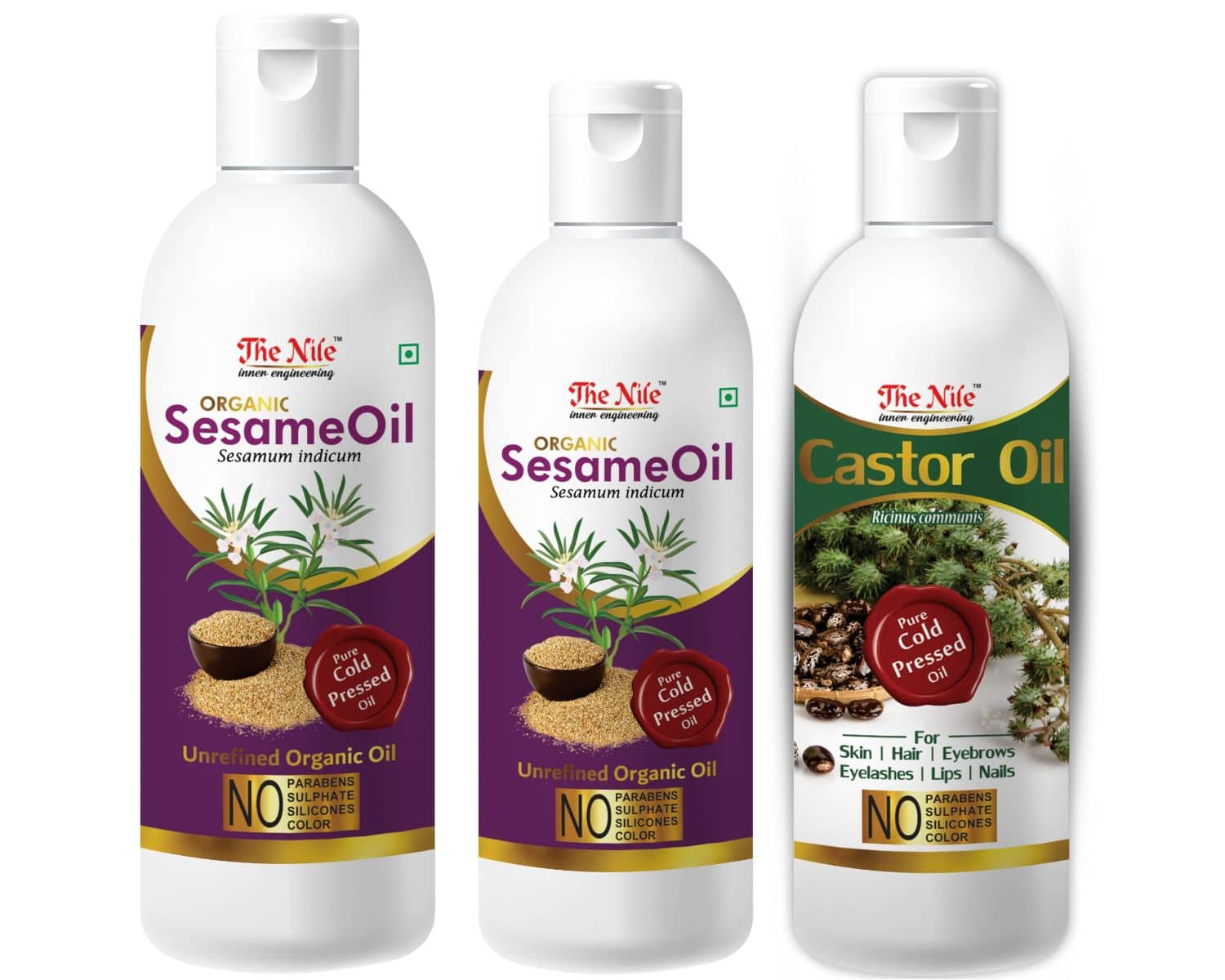 The Nile Sesame Oil 150 Ml + 100 Ml (250 ML) + Castor Oil 100 ML 350 mL Pack of 3
