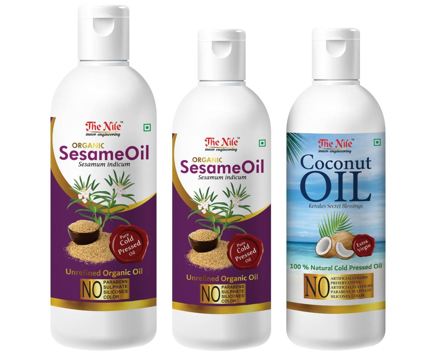 The Nile Sesame Oil 150 Ml + 100 Ml (250 Ml) + Coconut Oil 100 Ml 350 mL Pack of 3 The Nile Sesame Oil 150 Ml + 100 Ml (250 Ml) + Coconut Oil 100 Ml 350 mL Pack of 3