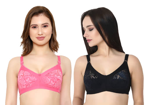KYODO Pack of 2 Poly Cotton Non Padded Women's Everyday Bra ( Multi Color )