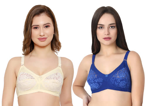 KYODO Pack of 2 Poly Cotton Non Padded Women's Everyday Bra ( Multi Color )