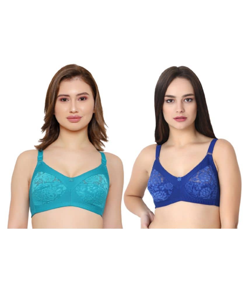 KYODO Pack of 2 Poly Cotton Non Padded Women's Everyday Bra ( Multi Color )