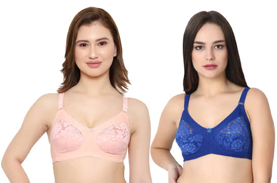 KYODO Pack of 2 Poly Cotton Non Padded Women's Everyday Bra ( Multi Color )