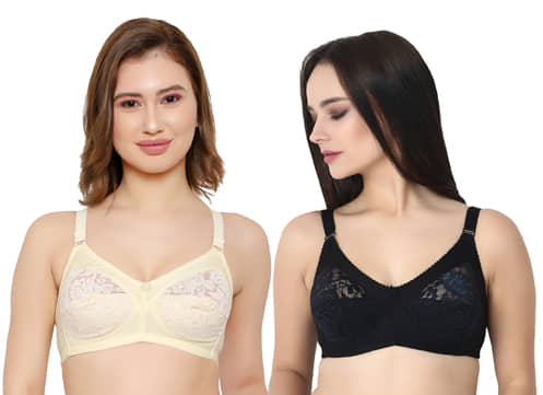 KYODO Pack of 2 Poly Cotton Non Padded Women's Everyday Bra ( Multi Color )
