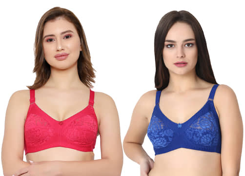 KYODO Pack of 2 Poly Cotton Non Padded Women's Everyday Bra ( Multi Color )