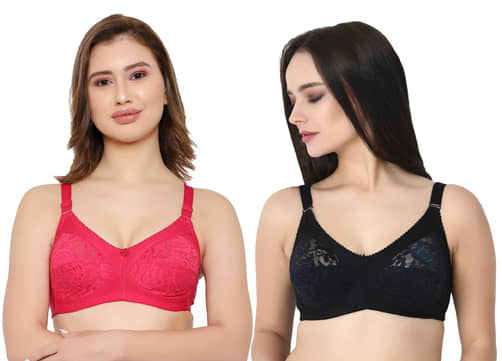 KYODO Pack of 2 Poly Cotton Non Padded Women's Everyday Bra ( Multi Color )