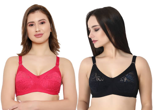 KYODO Pack of 2 Poly Cotton Non Padded Women's Everyday Bra ( Multi Color ) KYODO Pack of 2 Poly Cotton Non Padded Women's Everyday Bra ( Multi Color )