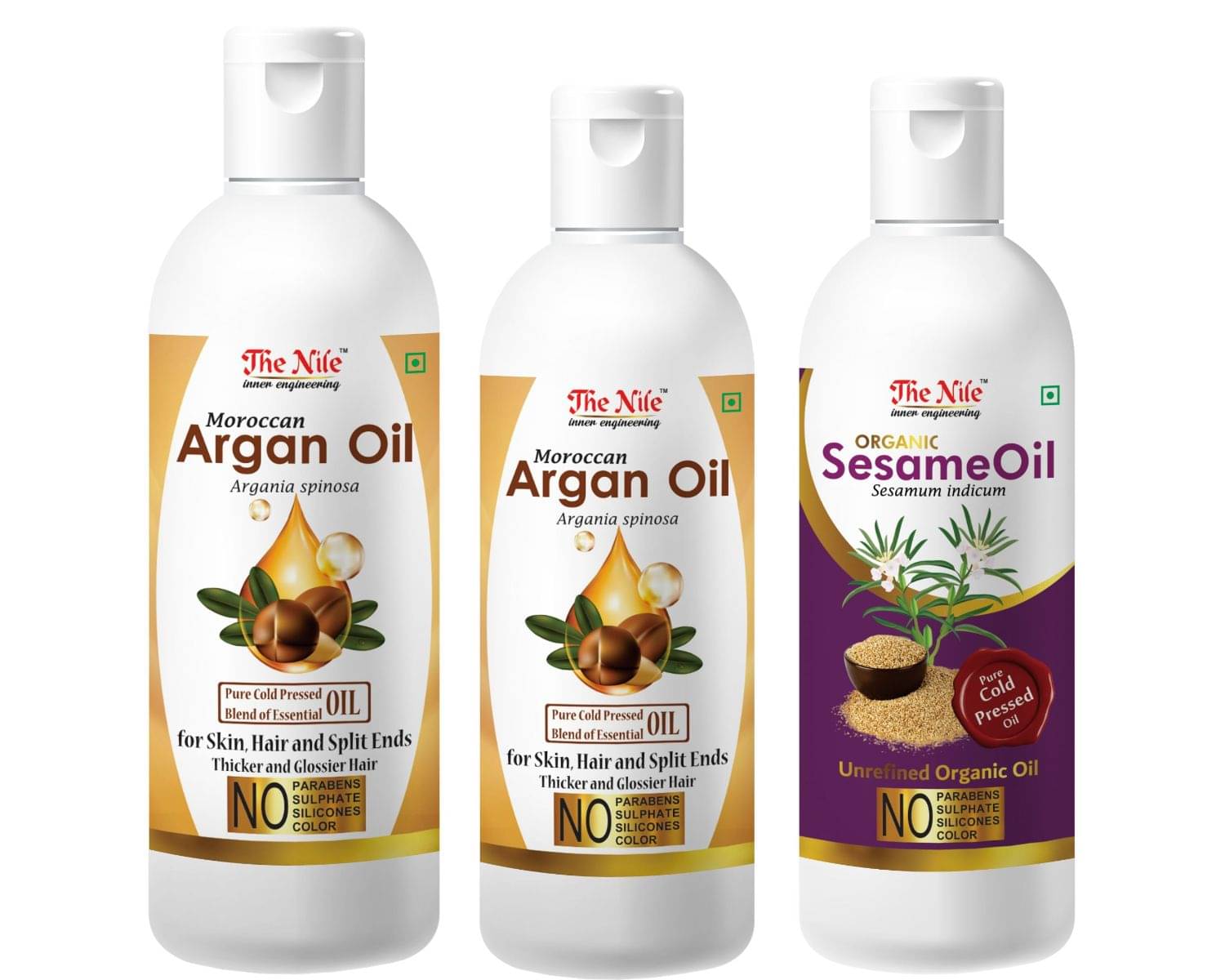    			The Nile Argan Oil 150 ML + 100 ML (250ML) + Sesame Oil 100 ML 350 mL Pack of 3