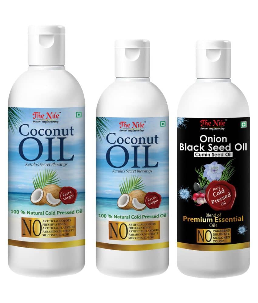 The Nile Coconut Oil 150 Ml + 100 ML(250ML) +Onion Blackseed Oil 100 Ml 350 mL Pack of 3