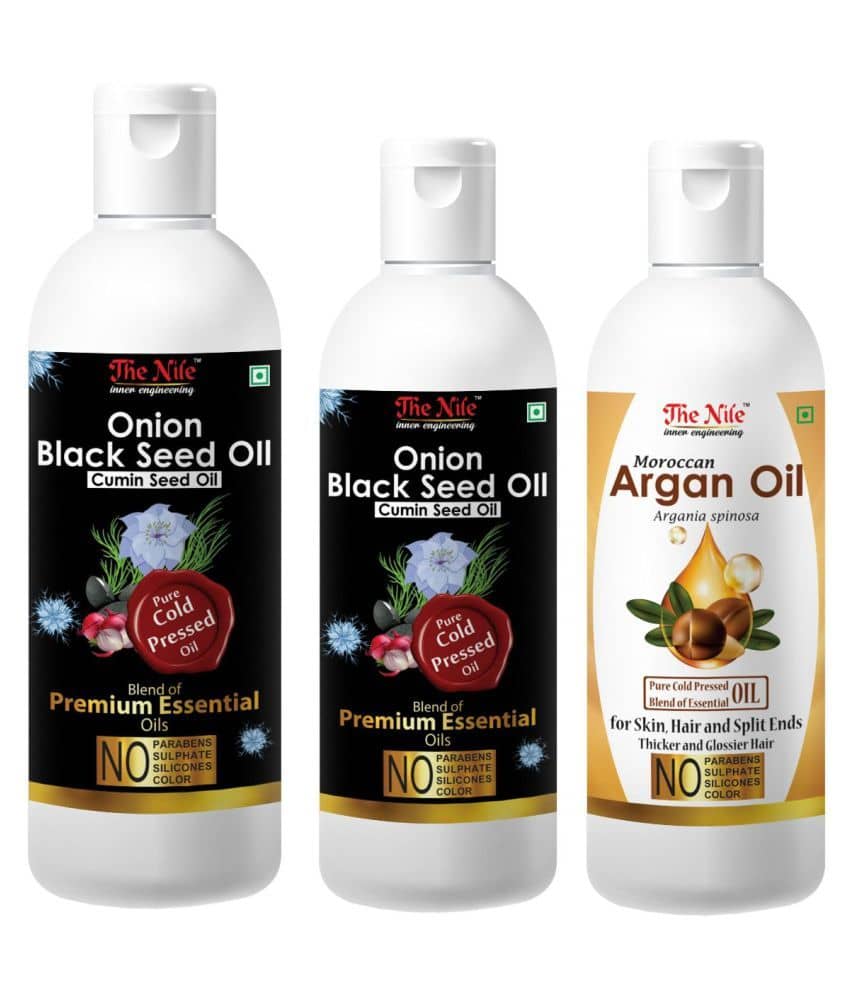 The Nile Onion Blackseed 150 mL + 100 ml (250 ml) + Argan Oil 100 ML 350 mL Pack of 3